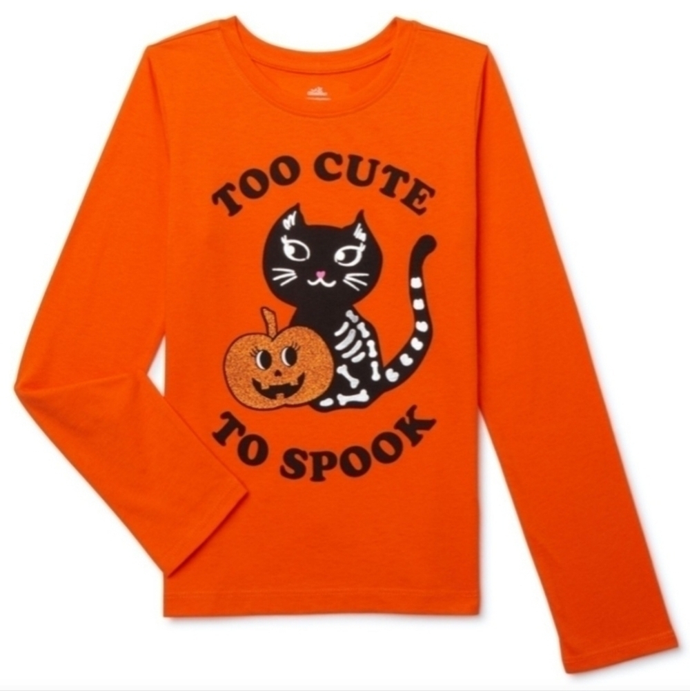 NWT Way To Celebrate Halloween Orange Long Sleeve "TOO CUTE TO SPOOK" Girls 4/5